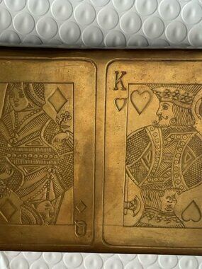 Vintage Brass Playing Card Decks Case Holder Etched King & Queen